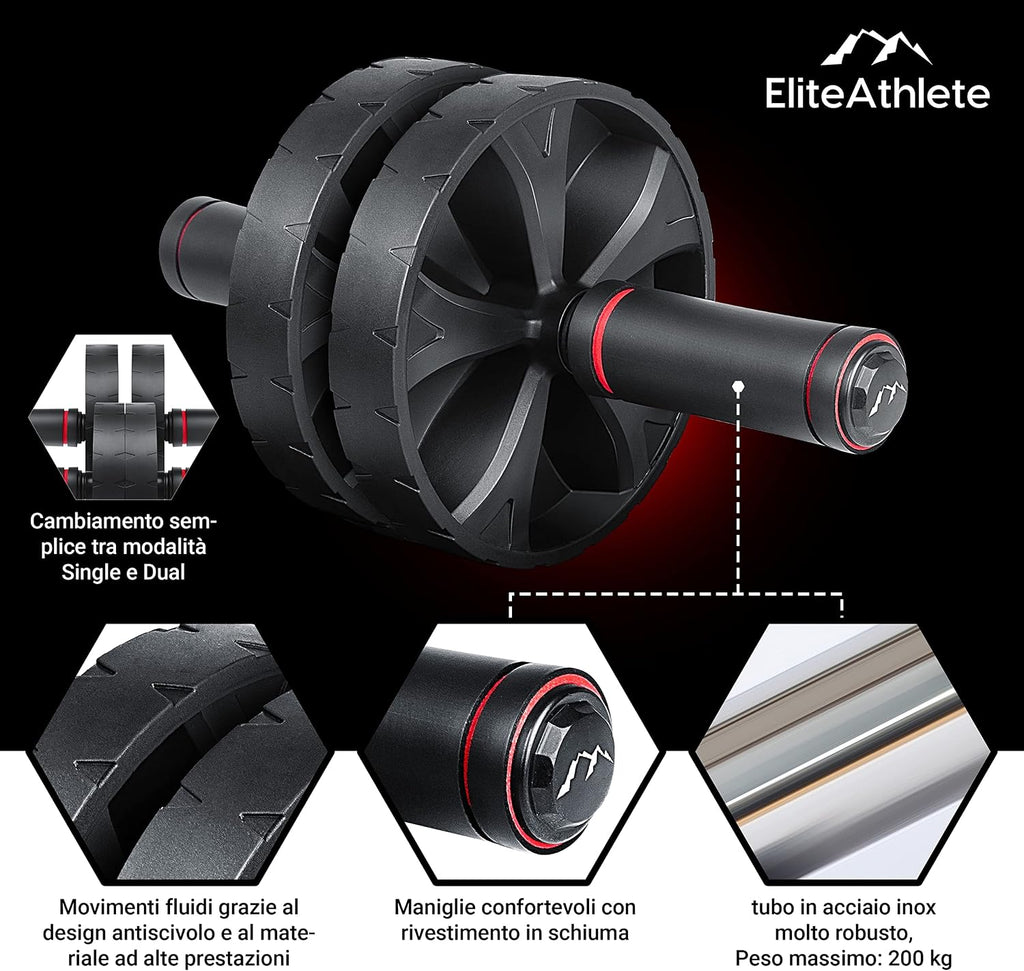 AB Wheel Roller - Rullo per Addominali a Casa, Con Tappetino Imbottito per Ginocchia