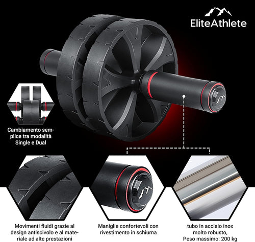 AB Wheel Roller - Rullo per Addominali a Casa, Con Tappetino Imbottito per Ginocchia