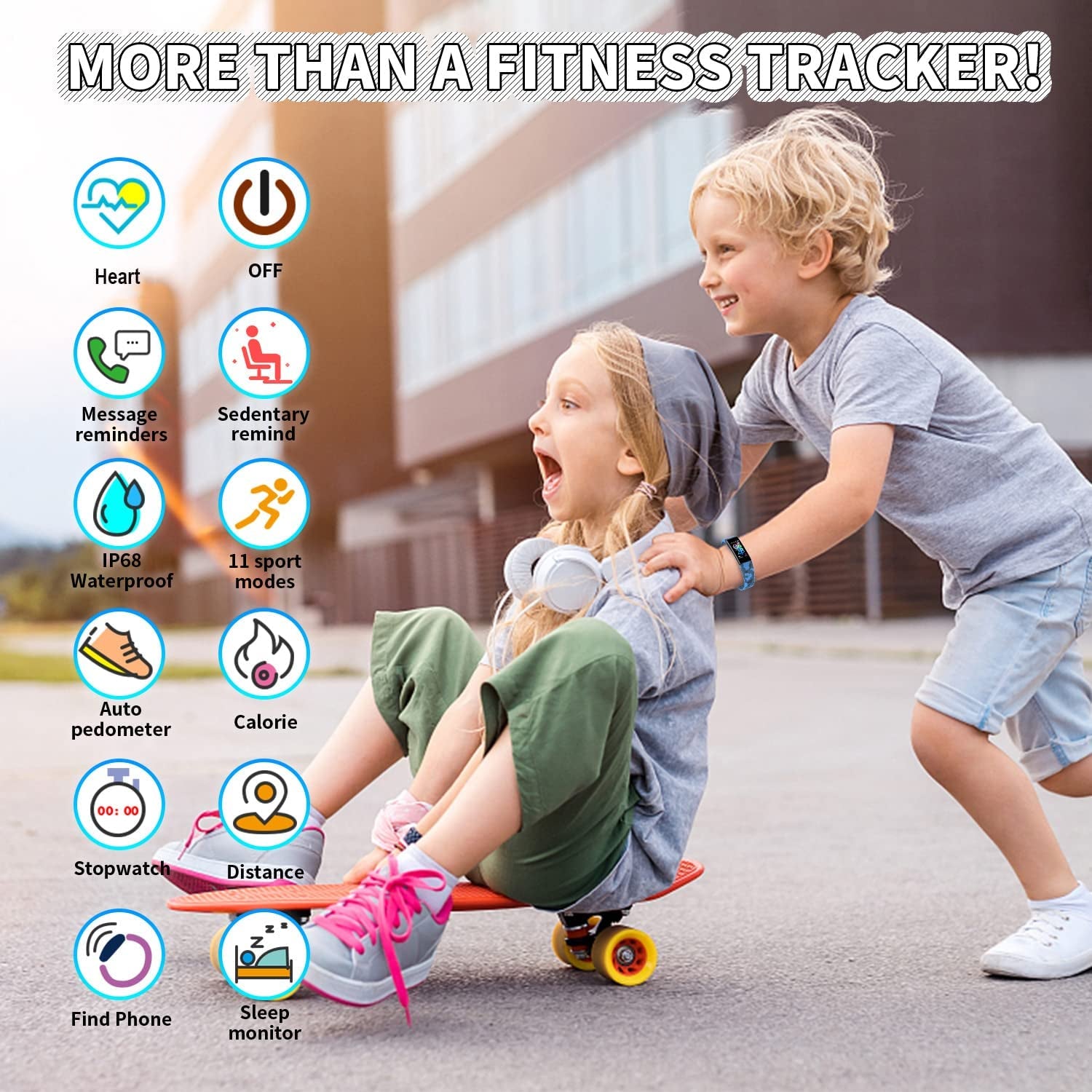 Smartwatch fitness per bambini impermeabile IP68 con contapassi