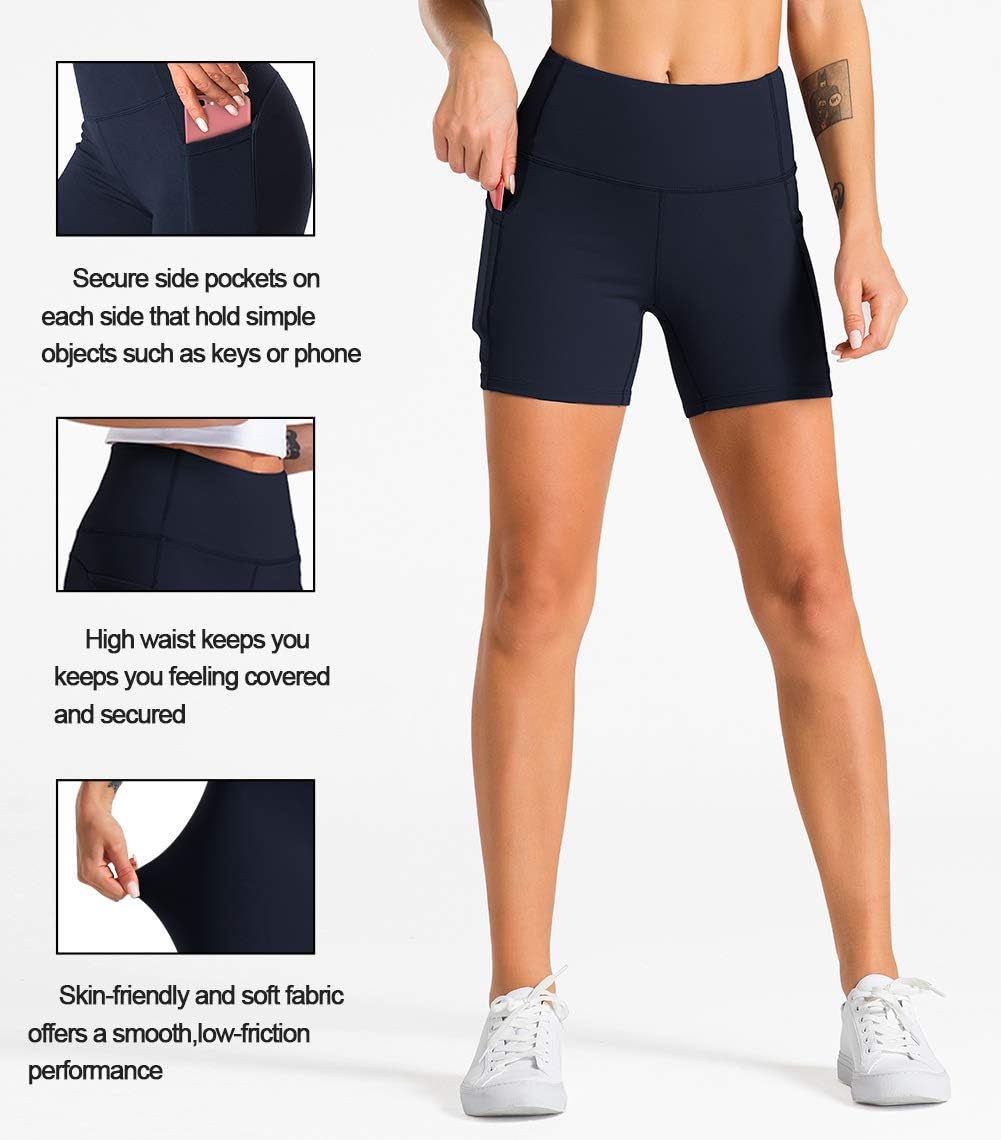 Pantaloncini sportivi da donna a vita alta con tasche laterali
