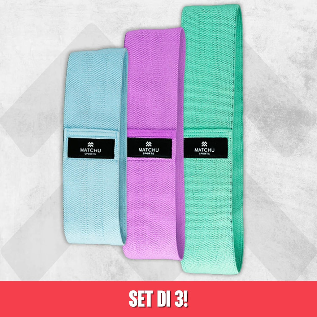 | Booty Bands | Glute Bands | Set Da 3 Pezzi | 45/65/75 Kg | Tessuto Comodo | Borsa Inclusa | Tiel/Viola/Blu