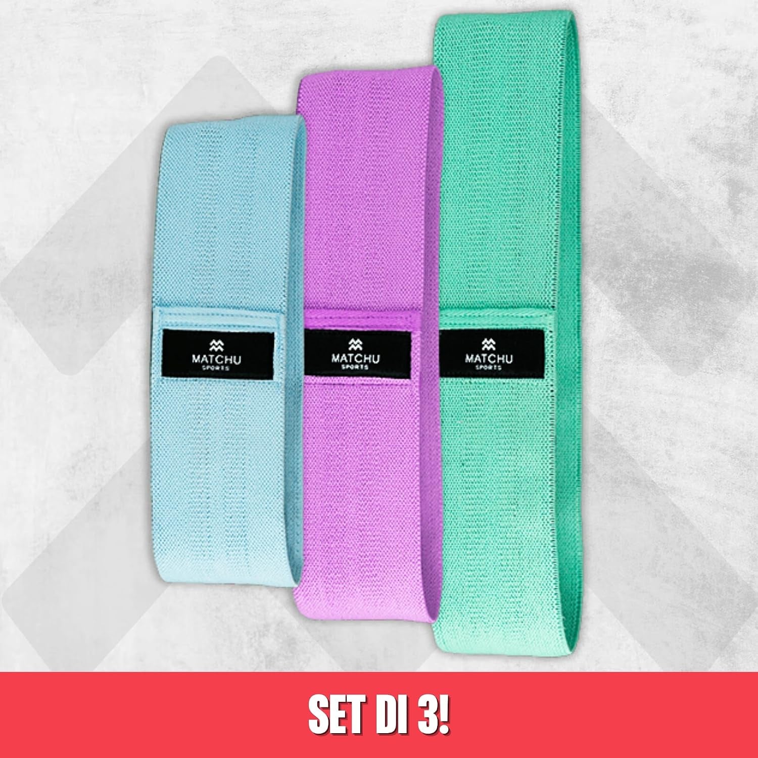 | Booty Bands | Glute Bands | Set Da 3 Pezzi | 45/65/75 Kg | Tessuto Comodo | Borsa Inclusa | Tiel/Viola/Blu