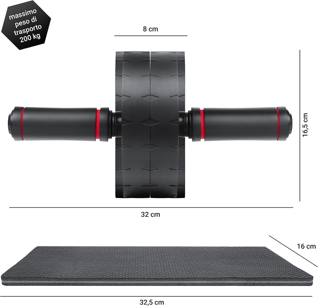 AB Wheel Roller - Rullo per Addominali a Casa, Con Tappetino Imbottito per Ginocchia