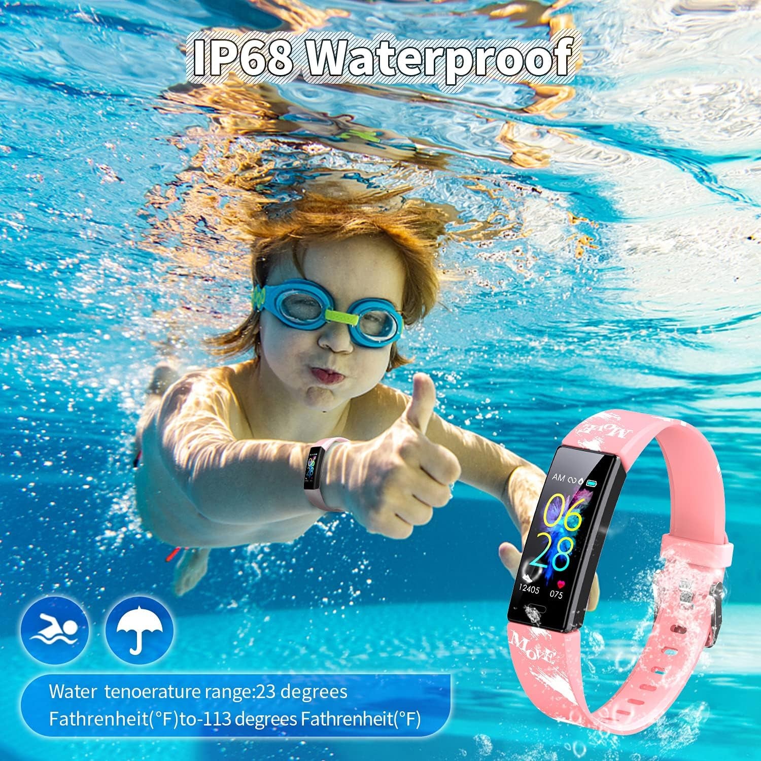 Smartwatch fitness per bambini impermeabile IP68 con contapassi